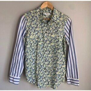 EQUIPMENT floral striped sleeve cotton shirt (S)